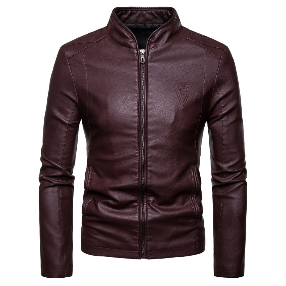 ภาพขนาดย่อ: Mens Jackets Mens Faux Leather Jacket Classic Stand Collar Motorcycle Coat Slim