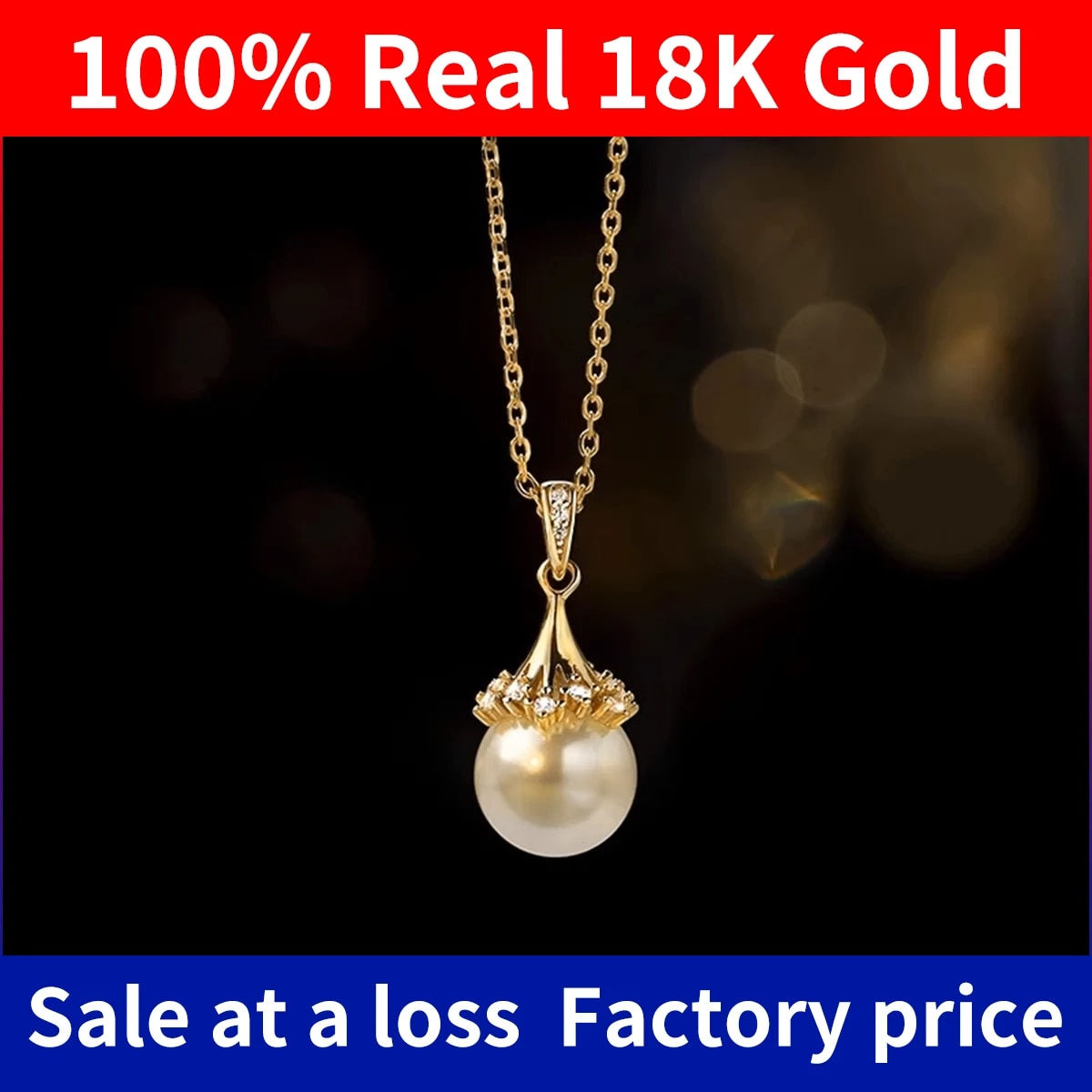 Sale At A Loss! 100% AU750 18K Gold Natrual Fresh Water Pearl Necklace With Cer