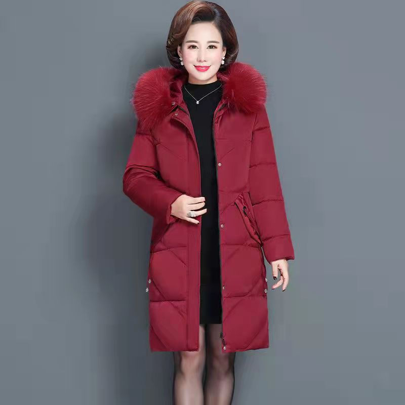 Thumbnail: XL-7XL Down Cotton Clothes Jacket Mid-Length Women Big Fur Collar Solid Color C