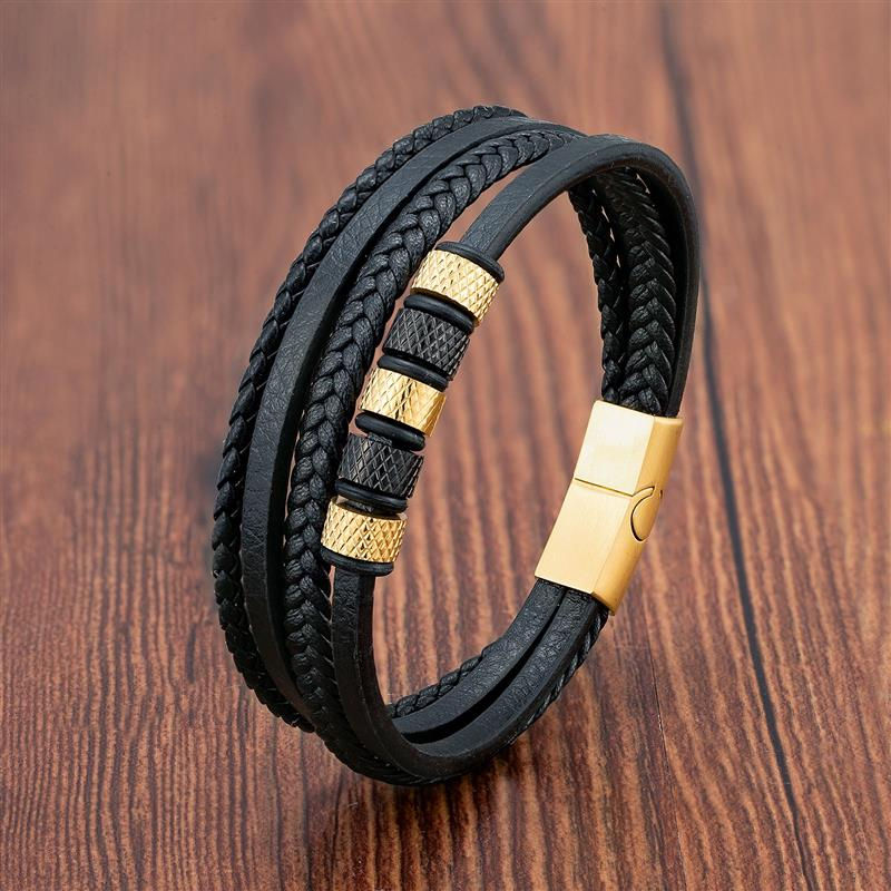 Thumbnail: Luxury Stainless Steel Beaded Bracelet Fashion Men's Jewelry Classic Multilayer