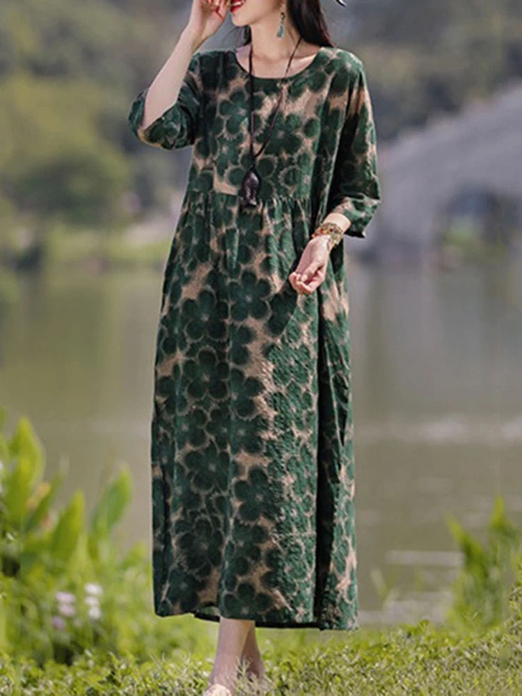 Miniatura: Vintage Women's Printed Dress 2023 ZANZEA Spring Sundress Casual Long Sleeve Ma
