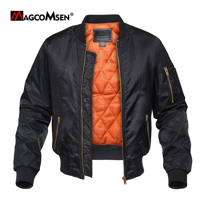 MAGCOMSEN Men's Aviator Jackets Thick Warm Orange Lining Bomber Jackets Fall Wi