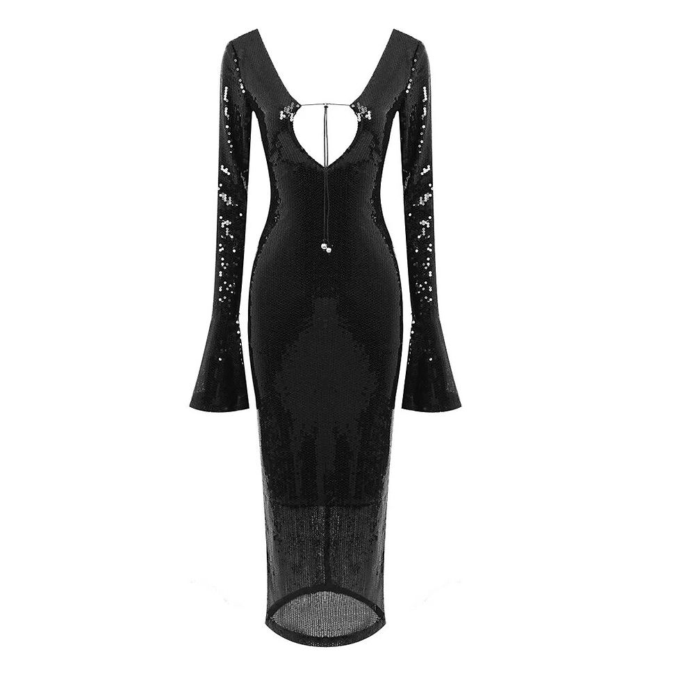 Miniatura: Elegant Lace Up Deep V Bandage Dress Long Sleeves Ankle Length Party Dresses fo