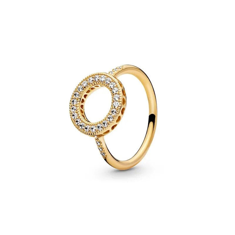 Thumbnail: Hot Selling 925 Sterling Silver Gold Color Series Shiny Zircon Double heart-sha