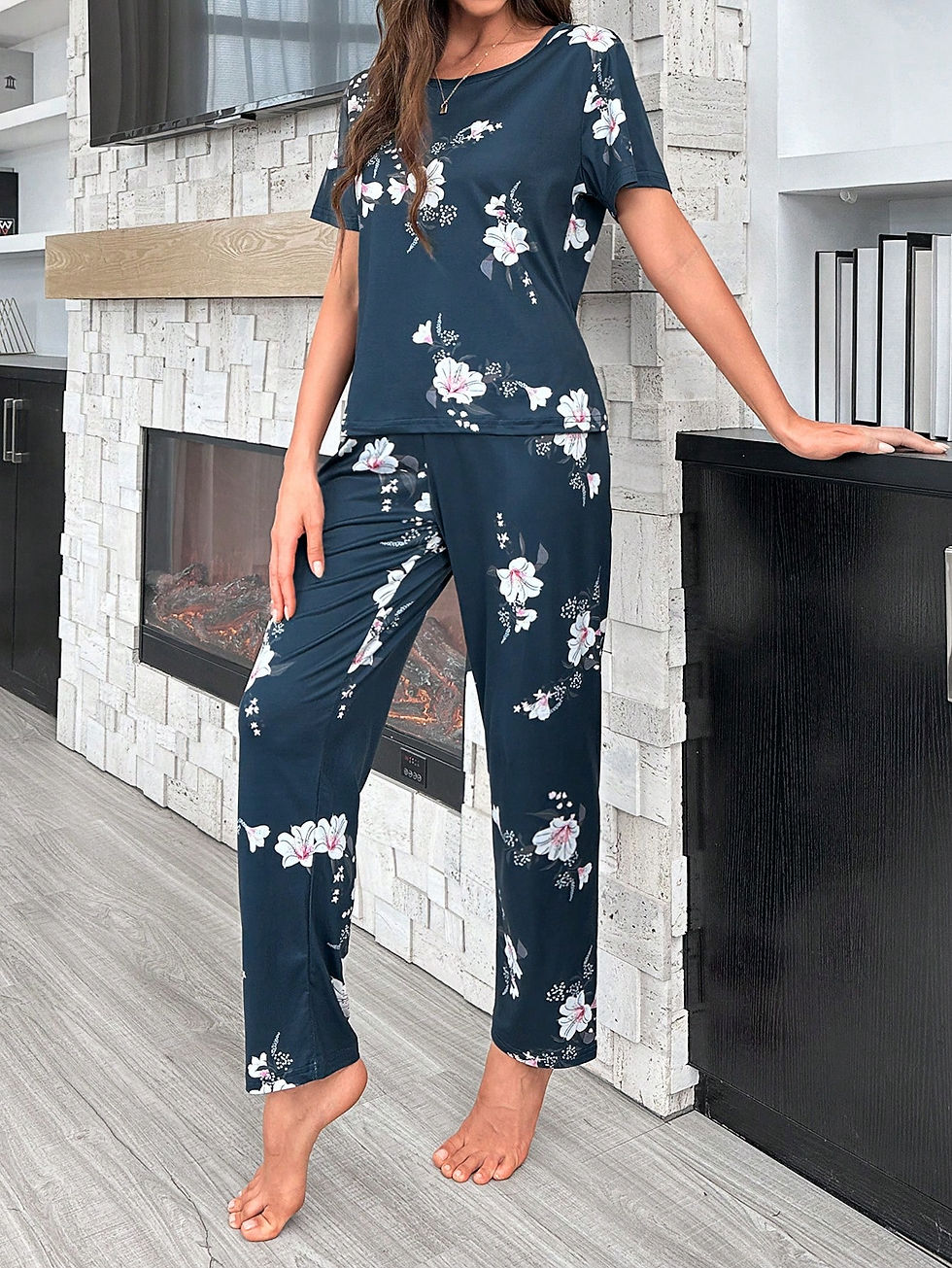 Thumbnail: Women's Summer Floral Allover Print Pajama Set
