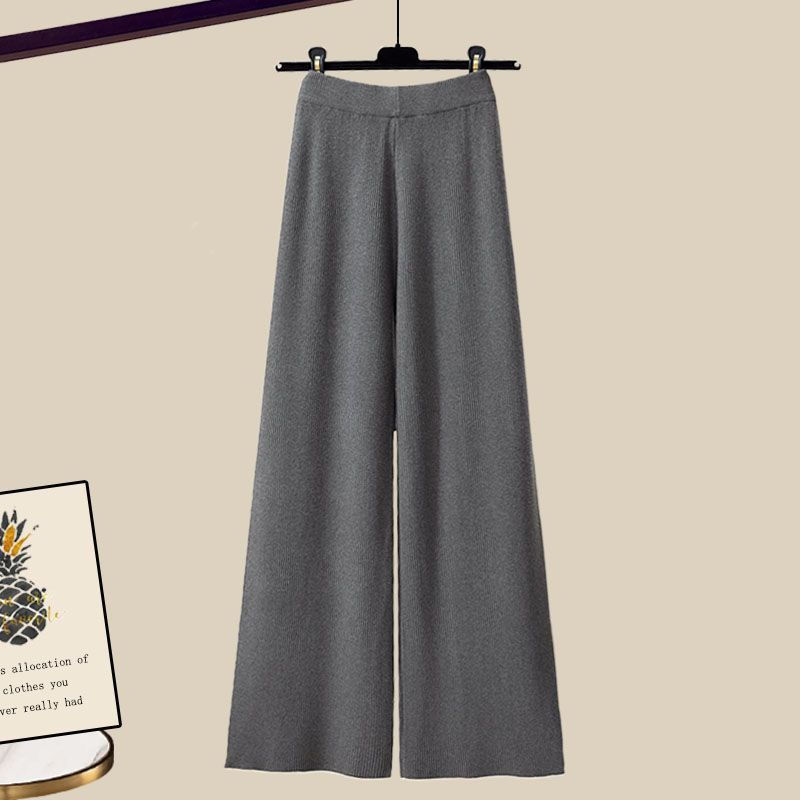 Thumbnail: Knitted Sweater Shirt Wide Leg Pants Three-piece Set Autumn And Winter Suit Wom
