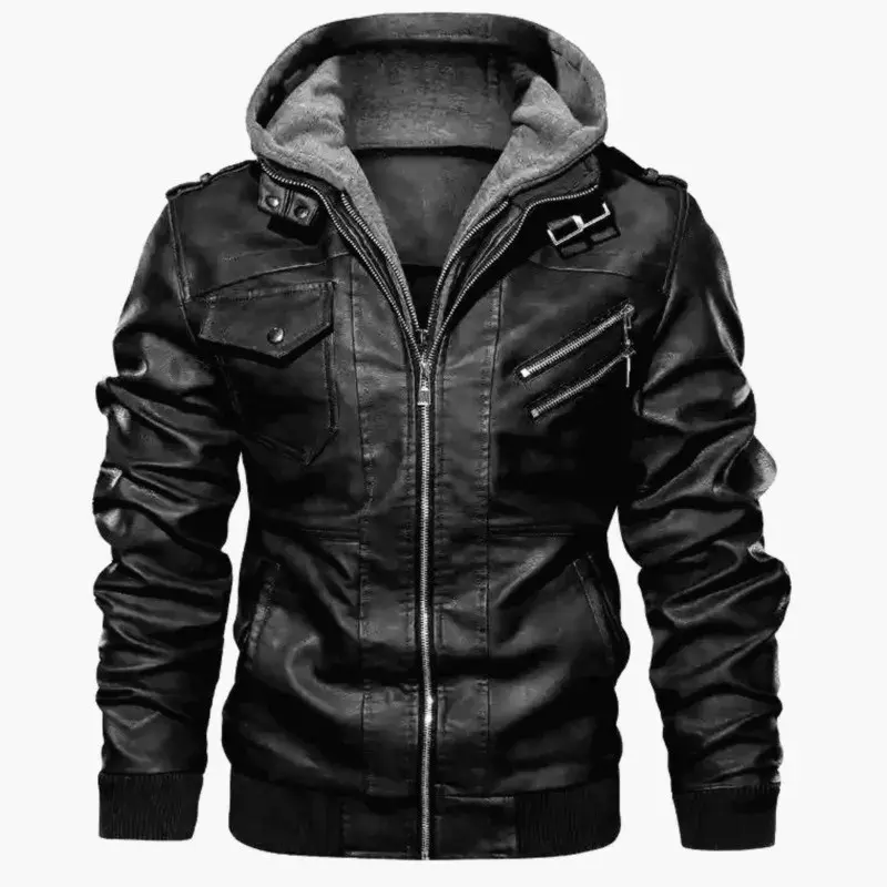 Thumbnail: PU Leather Warm Mens Drive Jacket High Quality Fashion Coat Men Hooded Jacket A