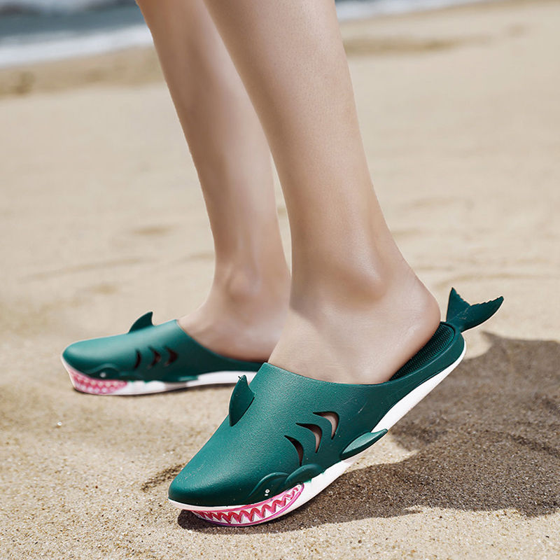 Miniatiūra: Shark Slippers Beach Shoes Home Flat Slippers Women Men
