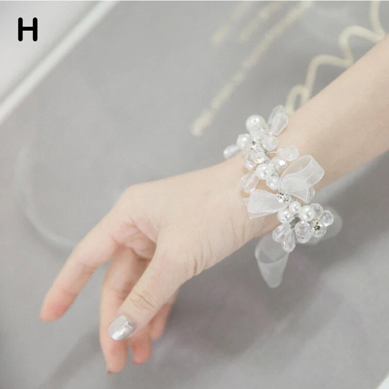 Thumbnail: Bridal Wrist Corsage Crystal Flower Wedding Hand Flower Bracelet For Bridesmaid