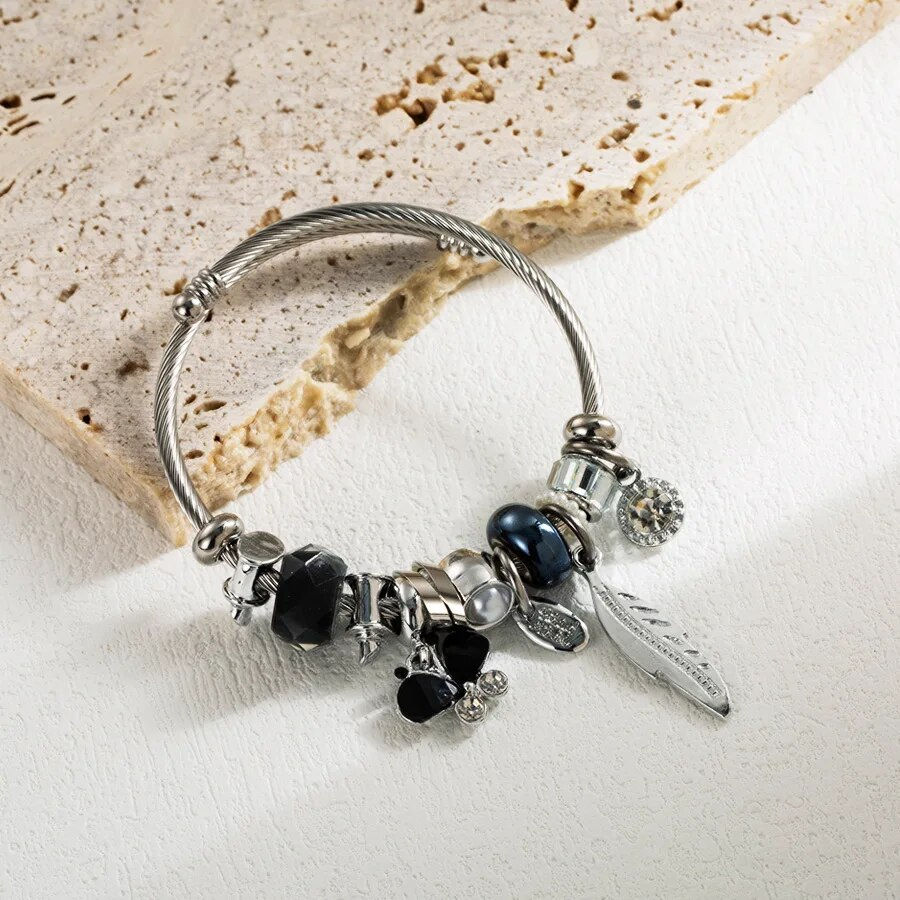 Miniaturebillede: 316L Stainless Steel Bracelet Butterfly Love Heart Bracelet for Women Metal Wat