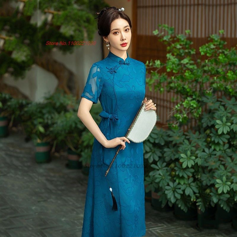 Thumbnail: 2024 vietnam traditional aodai dress chinese improved qipao national lace jacqu