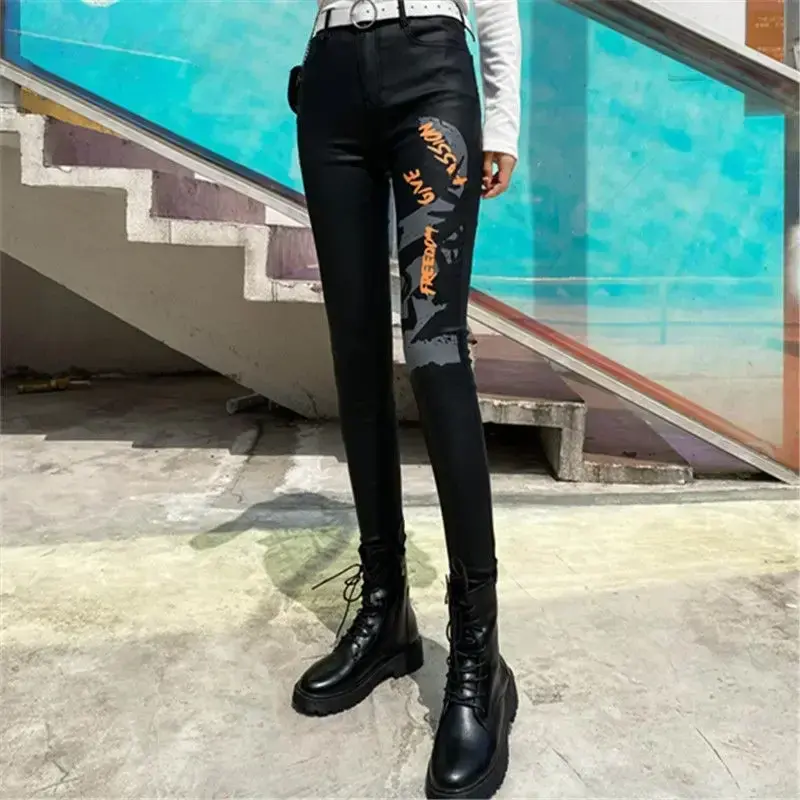 Thumbnail: Women Pants Leather Pants Women's High Waist Feet Winter Black Casual Pants Pan