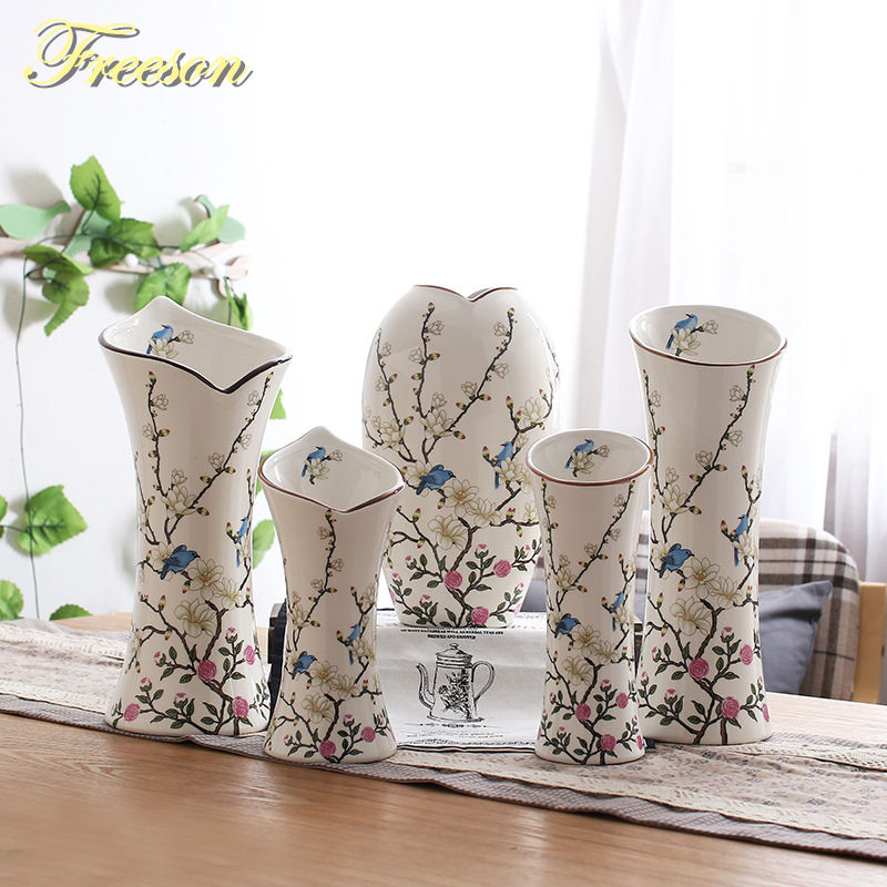 Thumbnail: Pastoral Bird Butterfly Porcelain Vase British Rural Ceramic Flower Vase Room H