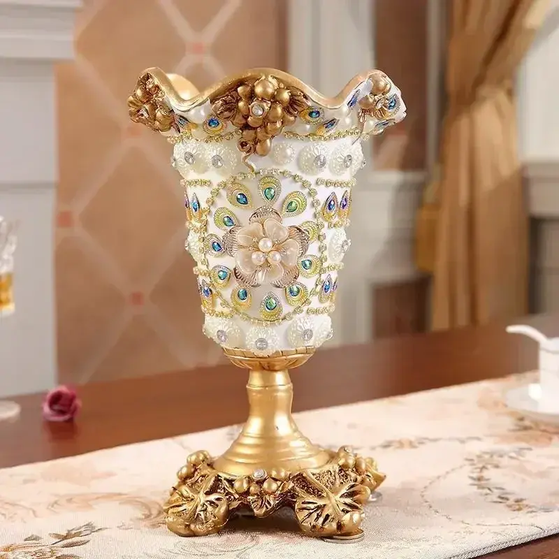 Thumbnail: Nordic Luxury Diamond Resin Vase Artificial Flower Arrangement Home Livingroom