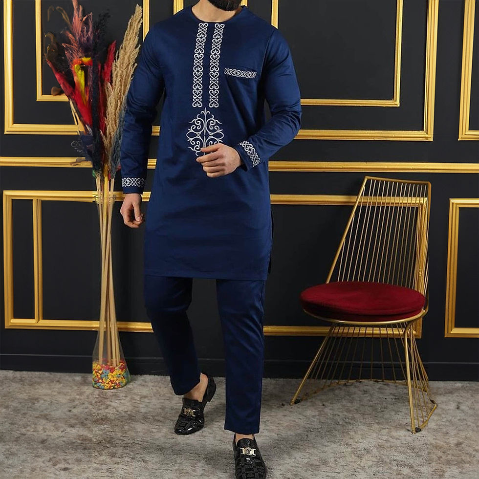 Thumbnail: Summer African Men's Traditional Elegant Suits Outfit Dashiki 2Pcs Shirt & Pant
