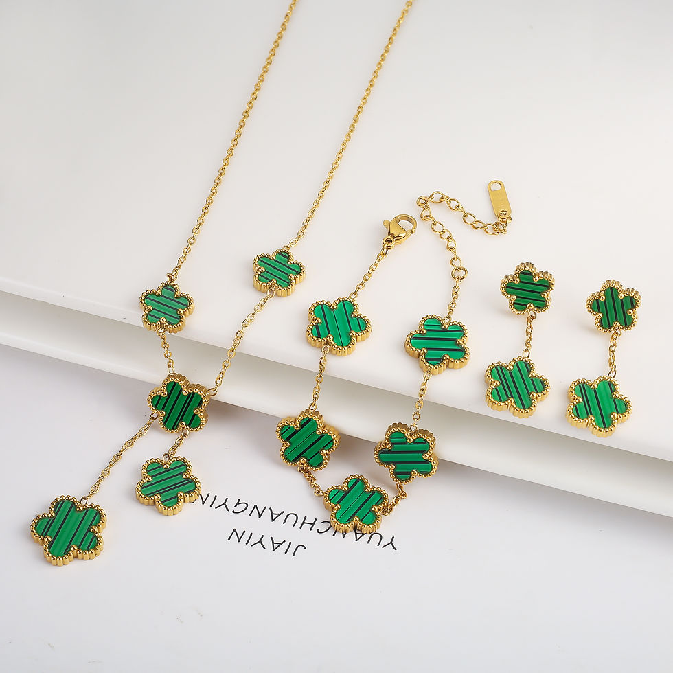 ภาพขนาดย่อ: 3Pcs 18k Gold-Plated Five-Leaf Flower Necklace Earrings Bracelet Jewelry Set Fo