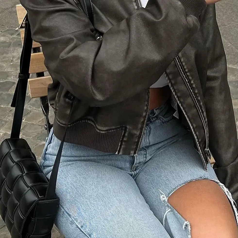 Thumbnail: 2024 Women Washed Leather Loose Jacket Vintage Stand Collar Gradient Zipper Sho