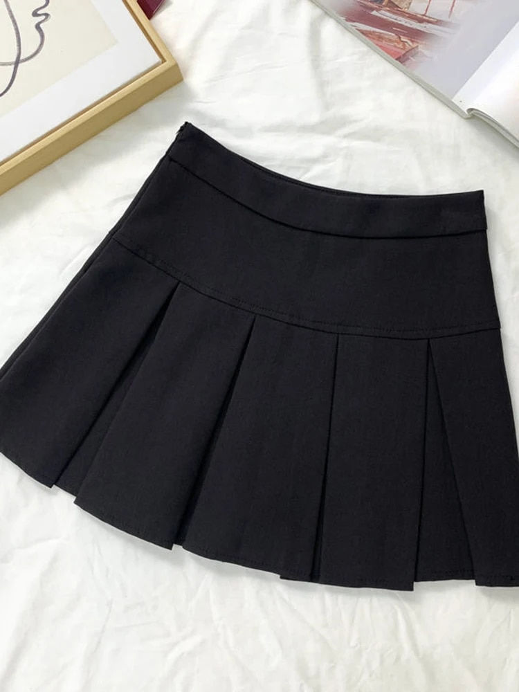 Thumbnail: ZOKI Vintage Gray Pleated Skirt Women Kawaii High Waist Mini Skirts Korean Fash