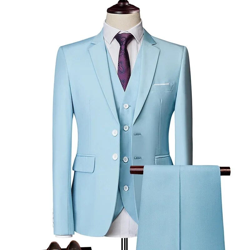 ภาพขนาดย่อ: Blazers Set Suits for Men(Jacket + Vest + Pants)three Piece Set Solid Business