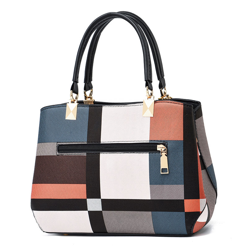 Miniaturebillede: Plaid Pattern Handbag, Pompom Decor Crossbody Bag, Women's Top Handle Purses Fo