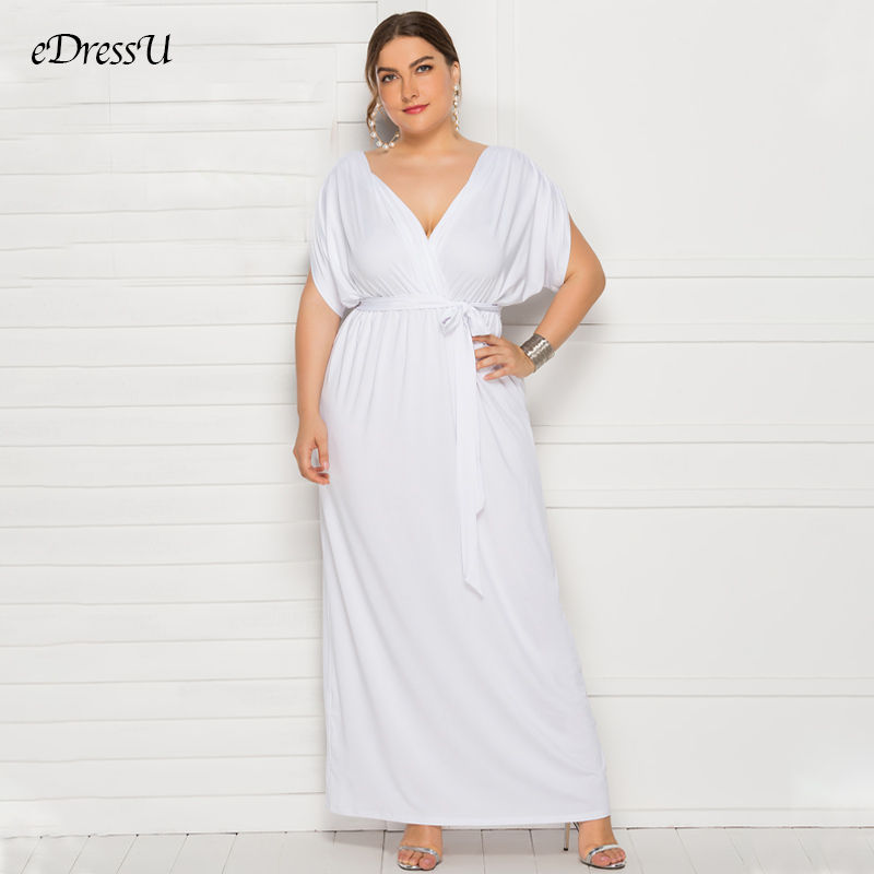 Thumbnail: eDressU 2022 Plus Size Evening Party Dress V Neck Stretchy 7 Colors Vestido Rob