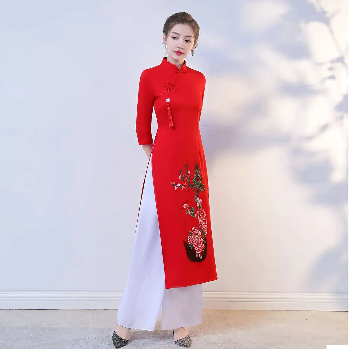 2024 Vietnam Ao Dai Cheongsam Traditional Oriental Dress Set Improved Vietnam A