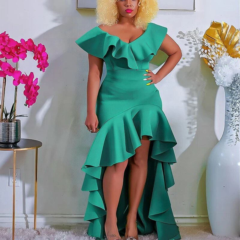 Miniaturebillede: Women Bodycon Hem Ruffles Vintage Asymmetrical Evening Party Dresses Summer Cas