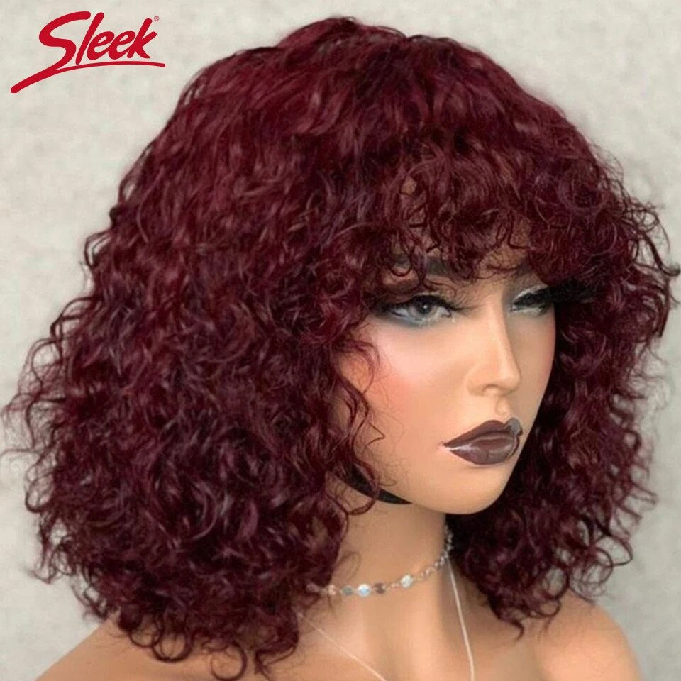 Thumbnail: Short Pixie Bob Cut Human Hair Wigs With Bangs Jerry Curly Glueless Wig Highlig