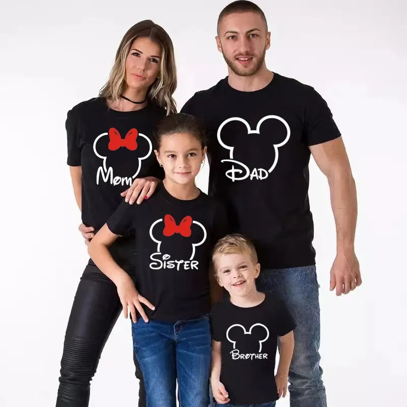 Thumbnail: Disney Family Matching T-shirt Mickey and Minnie Head Shirt Cotton Dad Mom Brot
