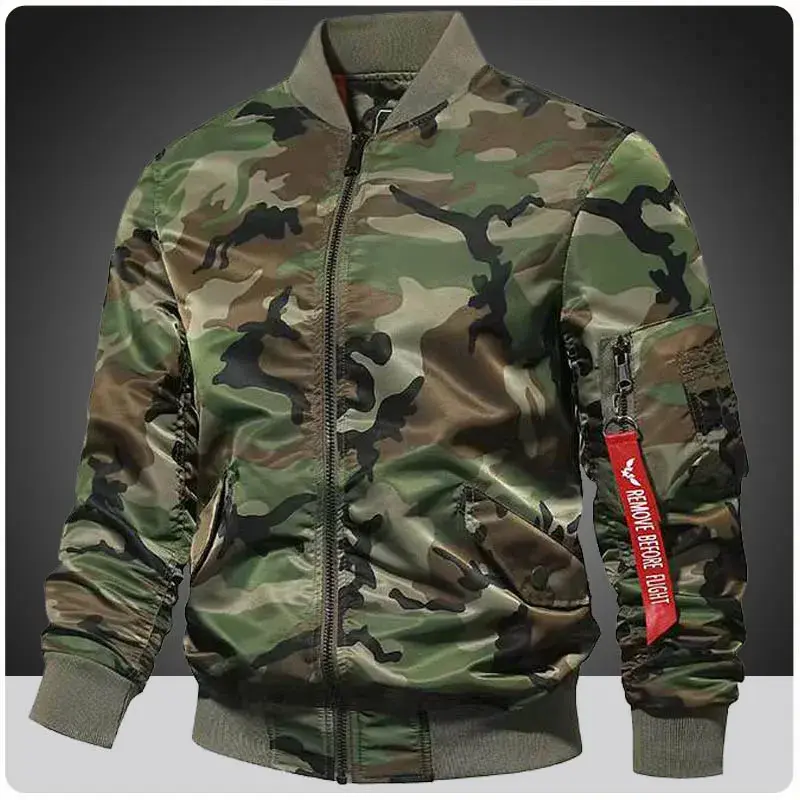 Men's Spring Fall Lightweight Camouflage Bomber Jacket Windbreaker Softshell Va