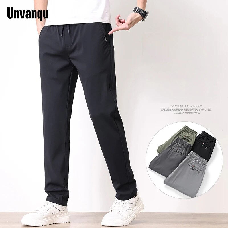 섬네일: Unvanqu Korean Style Ice Silk Pants 2024 Spring Summer Men's Fashion New Slim C