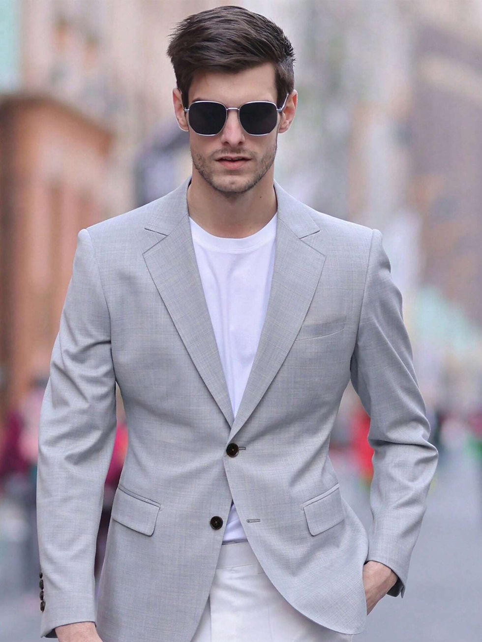 Thumbnail: Grayish-Blue Classic Men's Business Suit, Fashionable Casual Suit Jacket, Indoo