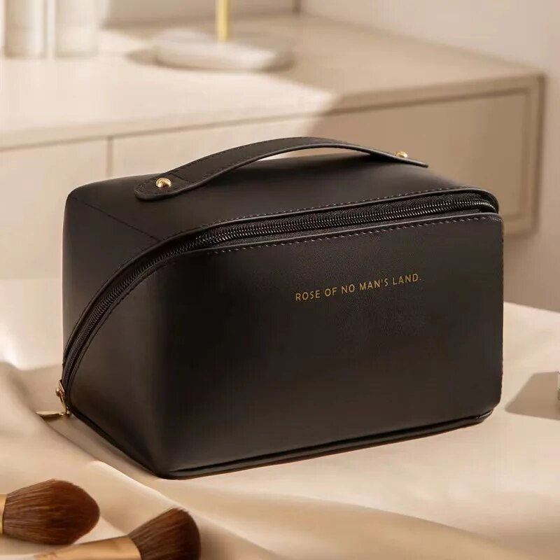 Thumbnail: Leather Large Capacity Travel Cosmetic Bag Portable Women Makeup Case Waterproo