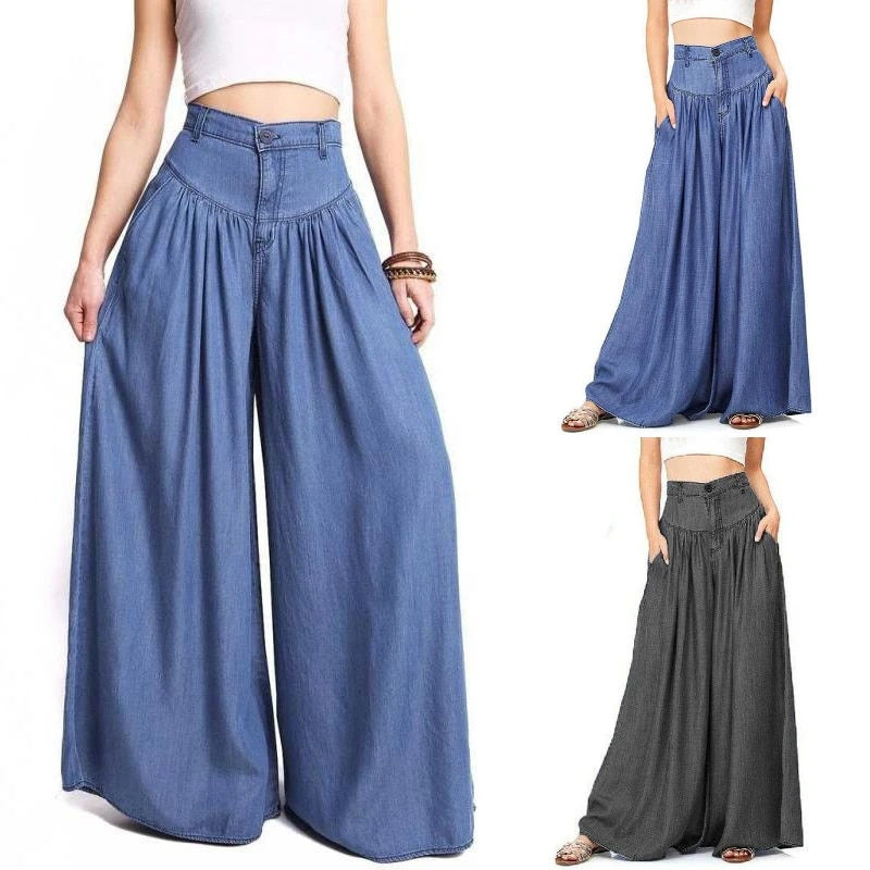 Thumbnail: Women's Casual Cotton Linen Jeans Fashion Solid Colour Wide-leg Pants Ladies Lo