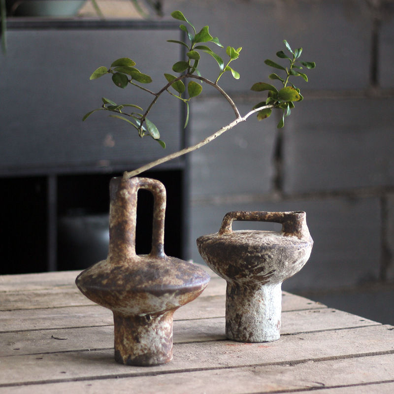Ceramic Vase Rough Pottery Vase Flower Arrangement Vintage Handmade Wabi-Sabi S