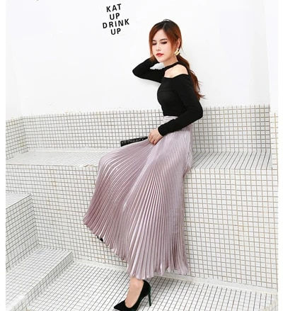 Miniatiūra: 2023 Vintage Silver black skirt  metal solid flared  Maxi Skirt Beach Long Plea
