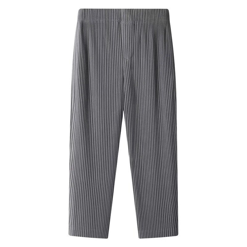 Thumbnail: Miyake Pleated Straight Pants Men Clothing Black Pencil Cropped Pants Street We
