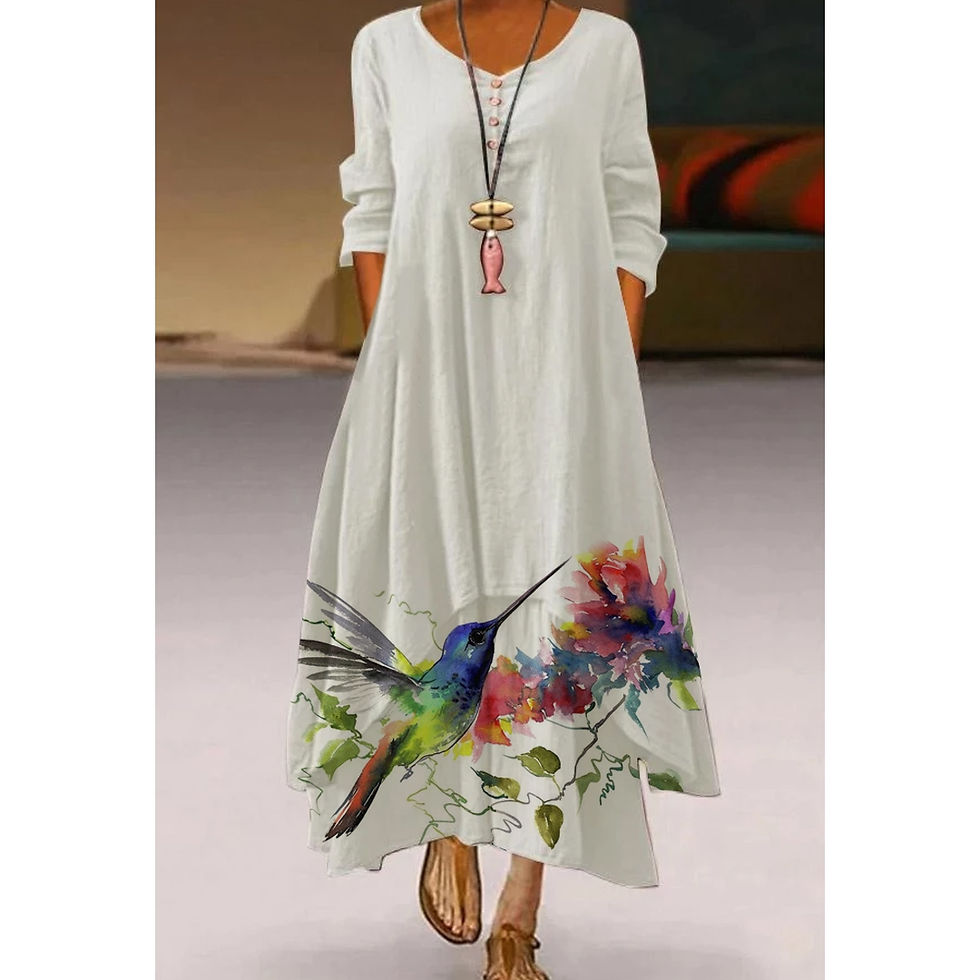 Thumbnail: Bohemian Square Neck Loose Grace Party Dress 3D Printing Women's Fashion Long S