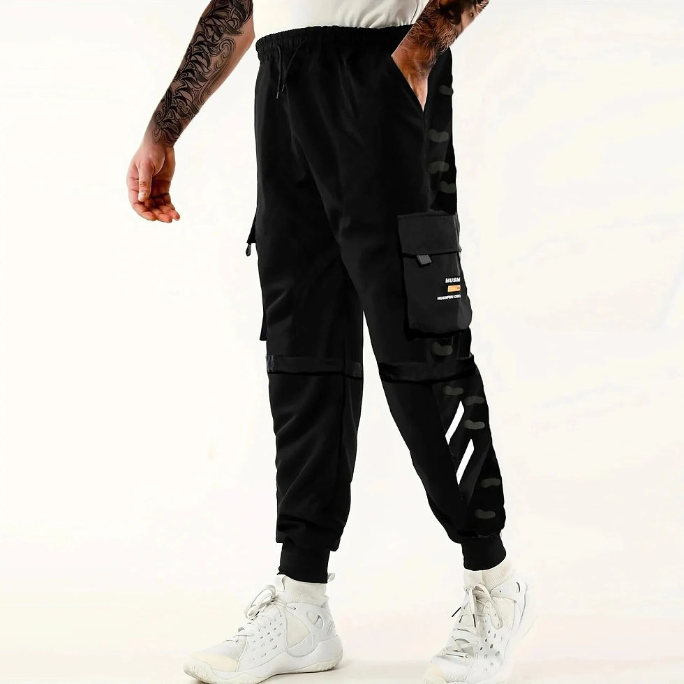 縮圖：Loose Fit Multi Pocket Joggers For Spring Summer, Men's Street Style Waist Draw