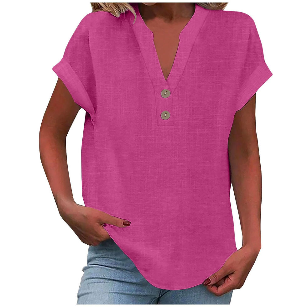 Thumbnail: Summer Cotton Linen Breathable Solid Color Button Down V-neck Shirt Basic And V