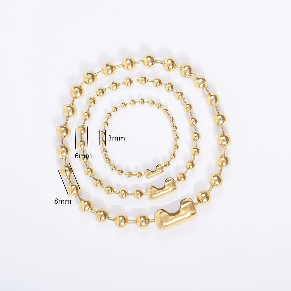 Thumbnail: 3/6/8mm Stainless Steel Ball Bead Necklaces For Women Men Gold/Silver Color Met