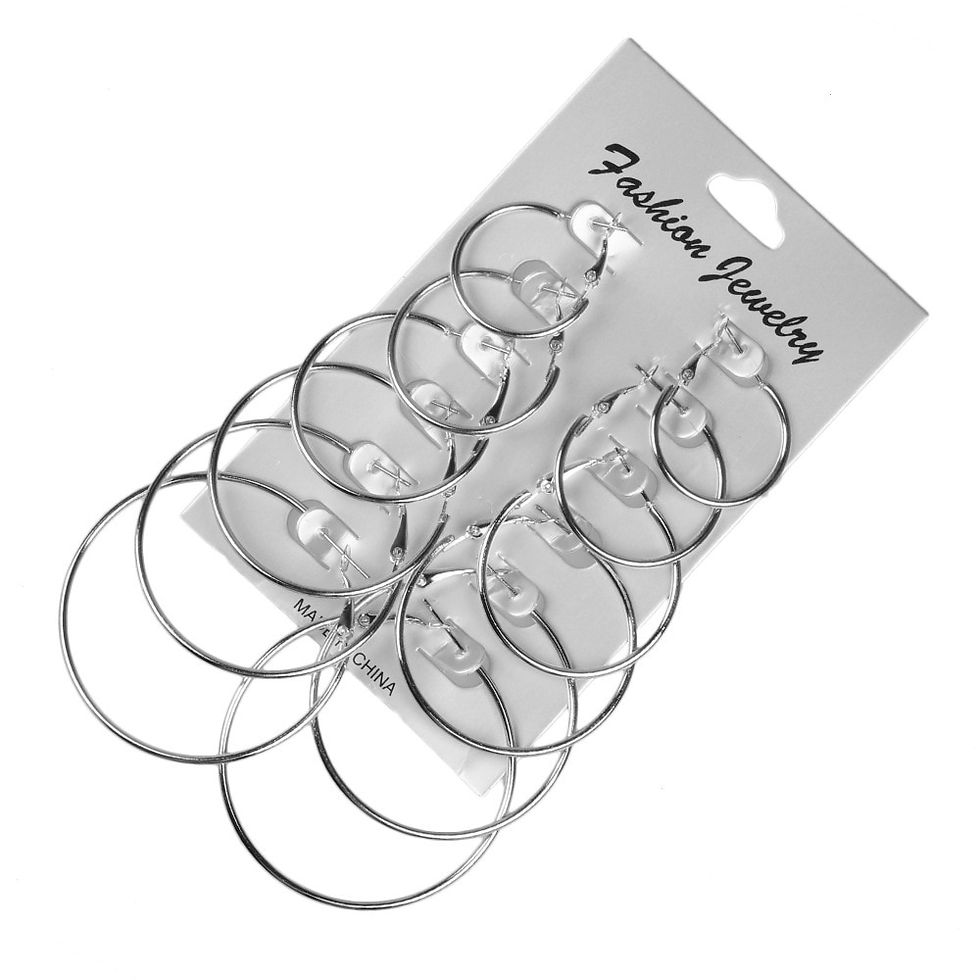 Thumbnail: 12Pairs/6Pairs/1Pair Simple Punk Hoop Earrings Set Big Circle Earrings Jewelry