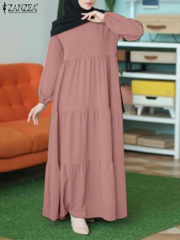 Miniaturbild: ZANZEA Eid Mubarek Ramadan Ruffles Maxi Sundress Kaftan Turkey Muslim Dress Vin