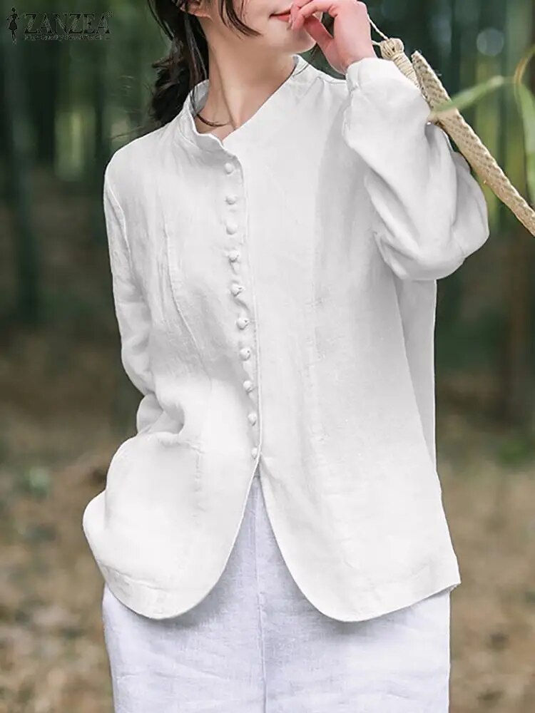 Thumbnail: ZANZEA Autumn Vintage Solid Cardigan Woman Long Sleeve O-Neck Jackets Female Fa