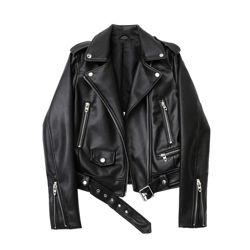 Miniatiūra: ZVRI Spring and Autumn 2023 New faux leather PU jacket with belt women's lapel