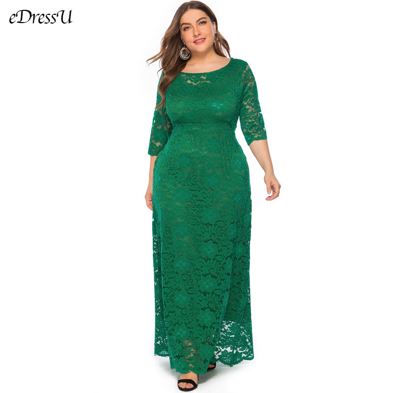 Thumbnail: eDressU 2022 Plus Size Lace Evening Party Dress High Quality Women Elegant Blac