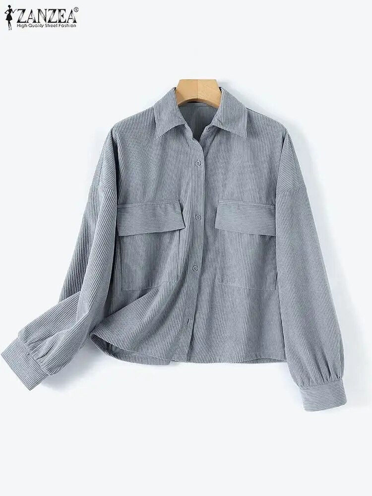 Thumbnail: ZANZEA Women Corduroy Cropped Jackets Korean 2024 Spring Coat Fashion All-match
