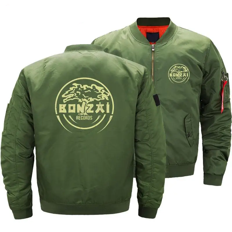 Thumbnail: Bonzai Records Men Bomber Jackets Thick Pilot Jacket Hardcore Graphic Outerwear