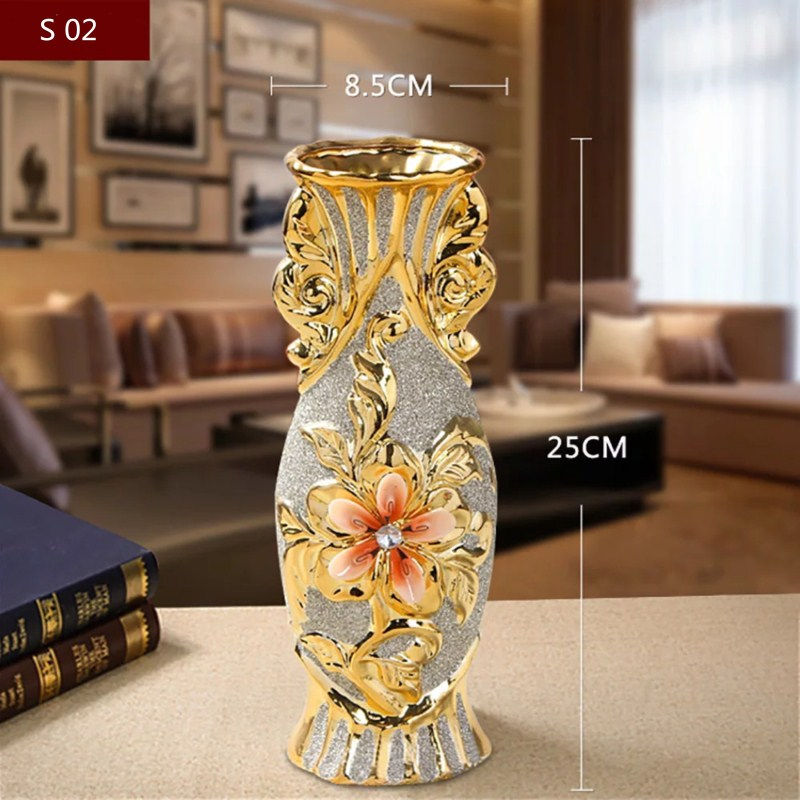Thumbnail: European Gold Plated Frost Porcelain Vase Vintage Advanced Ceramic Flower Vase 