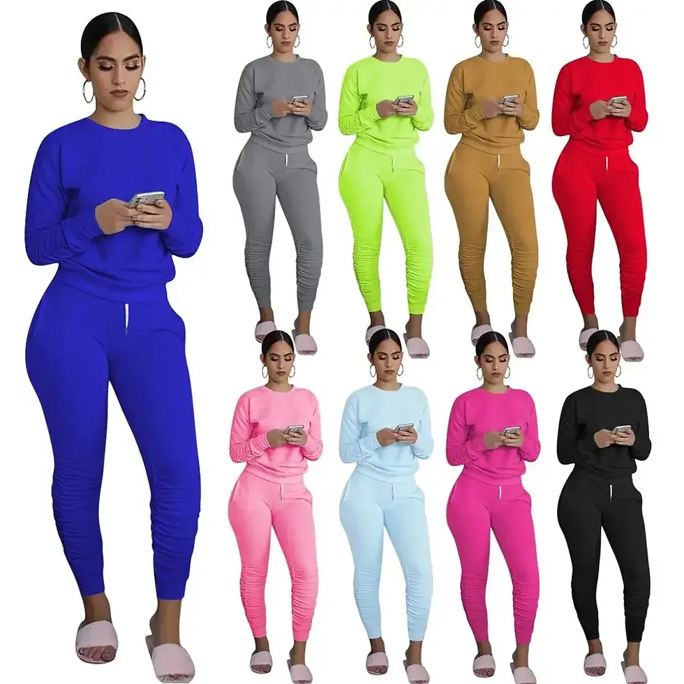 Thumbnail: New round Neck Long Sleeve Slim Fit Warm Top Elastic Waistband Lace-up Trousers